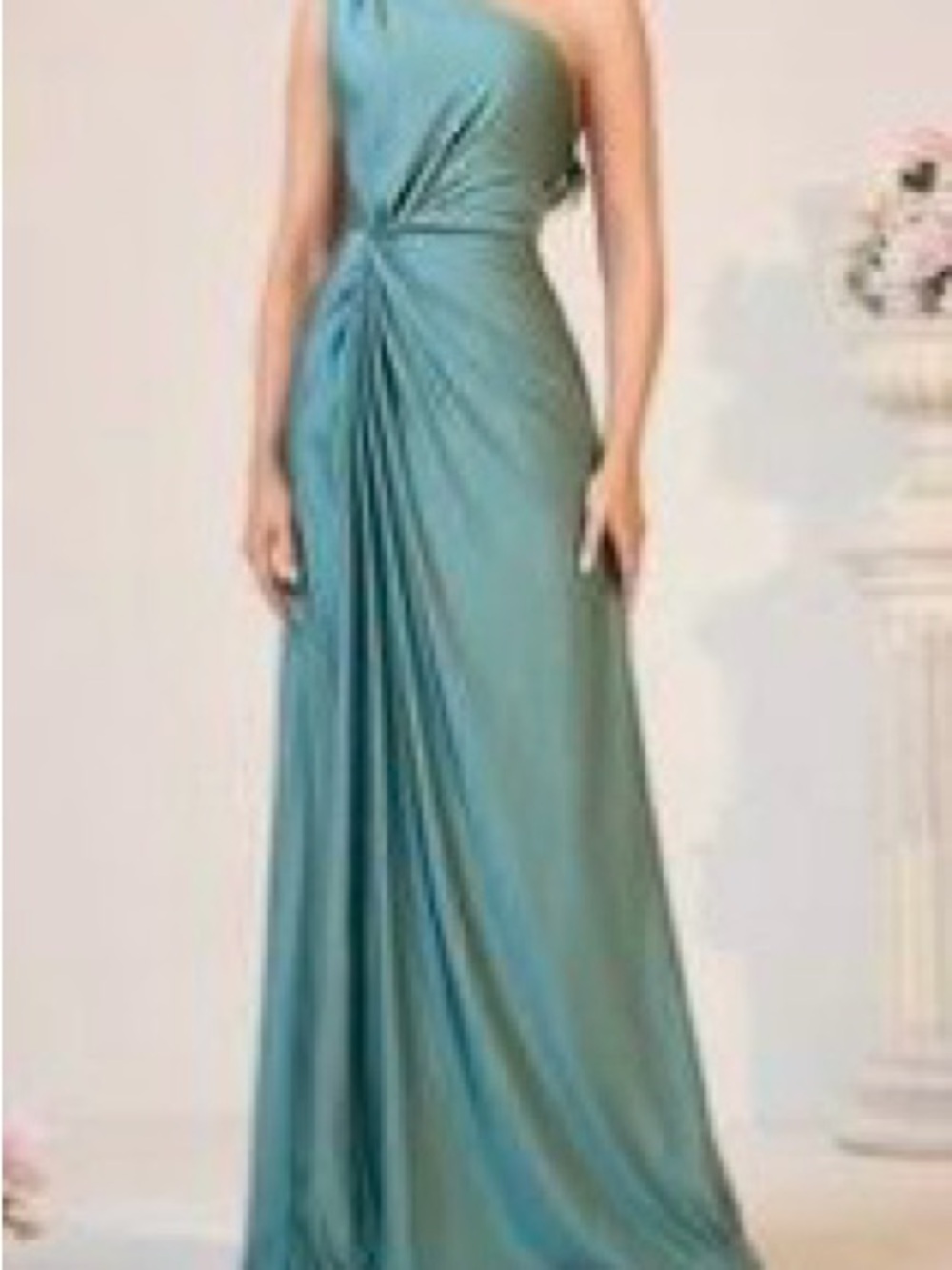 SHEIN One-Shoulder Teal Green Draped Gown